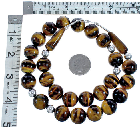 Southwest Genuine Sterling Silver Tiger Eye Bead Necklace BX119758